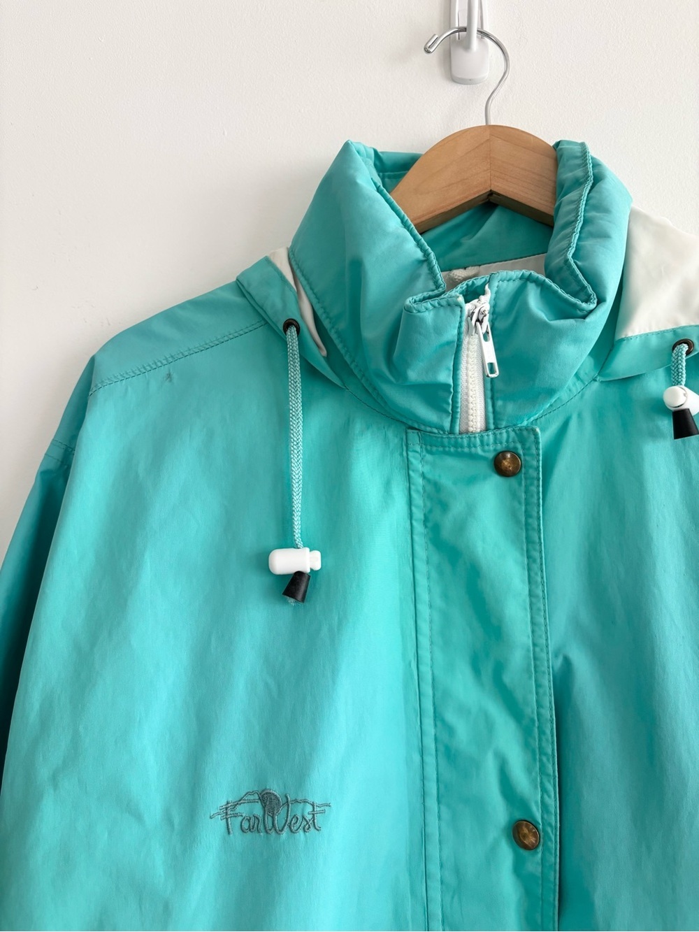 Vintage 90s FarWest Turquoise Lightweight Gore-Tex Windbreaker Rain Jacket - Picture 3 of 14